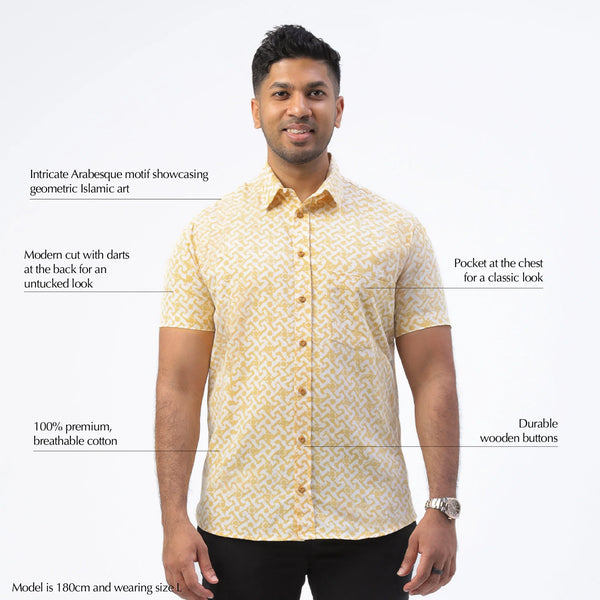 Men's Batik Shirt - Mustard Arabesque